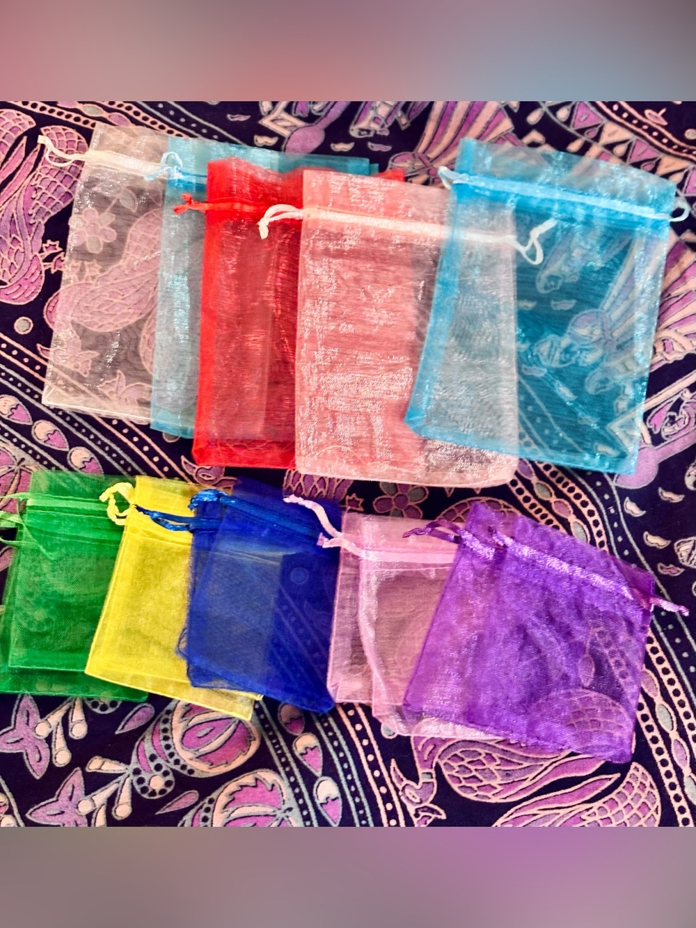 15 Bright Sheer Organza Drawstring  Bags - Assorted colors, 2 sizes